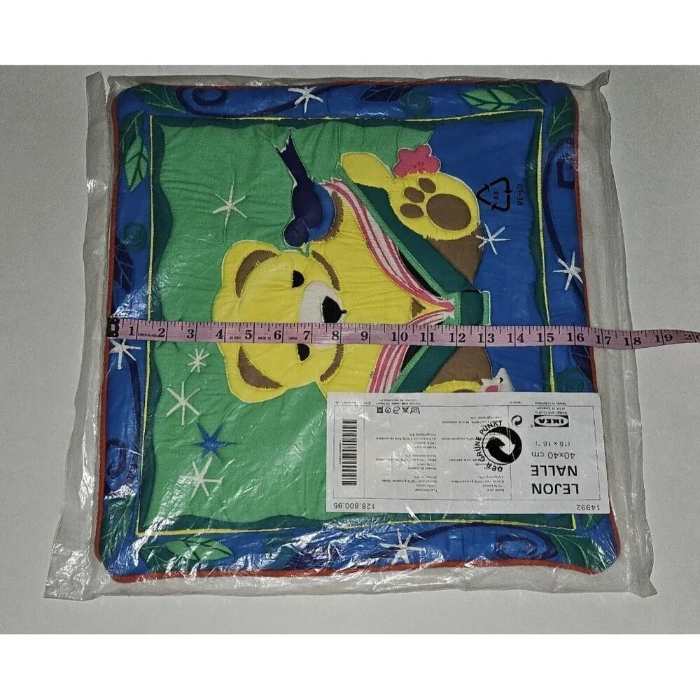 NEW 2 Ikea Lejon Nalle 16x16 Pillow Covers Lot Teddy Bear Reading Book Bird